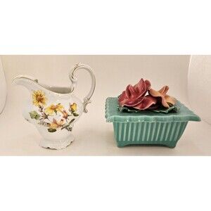 Vintage  5.5" Johann HAVILAND Floral CREAMER Germany and Vanity Trinket